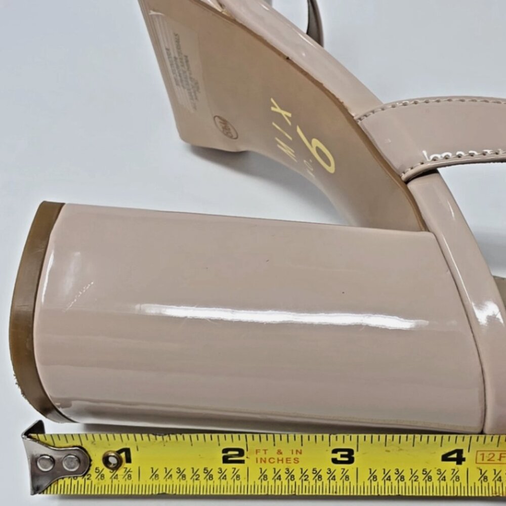 Beige Nude Patent Platform Open Toe Block Heel Sandal Womens 8.5 Baddie Chunky - Picture 10 of 11